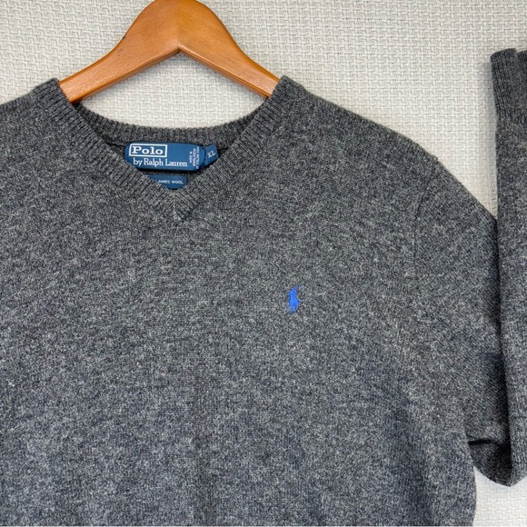 (2) Vtg Polo Ralph Lauren Sweater XL Mens Green/Gray Lambs Wool Pull Over V Neck - Picture 10 of 15